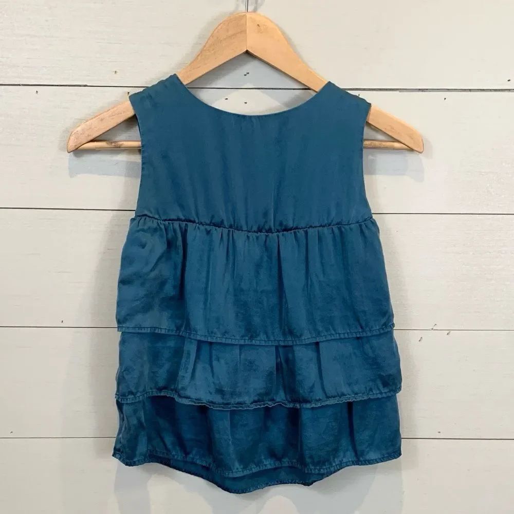 100% silk blue sleeveless ruffle tiered blouse little girls size 5 luxury fabric